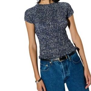 Nation LTD Blue and White Sissi Smocked Top in Confetti Print Size Small